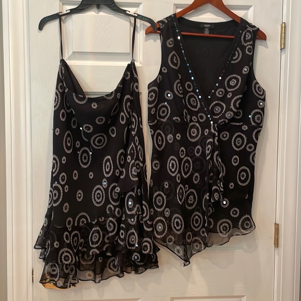 Top: ALFANI Woman Silk Sequined Top (skirt listed separately)